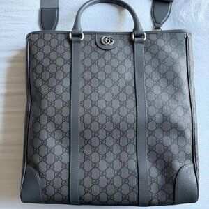 Gucci Ophidia Medium Tote Shopper Bag - Gray Grey GG emblem zipper